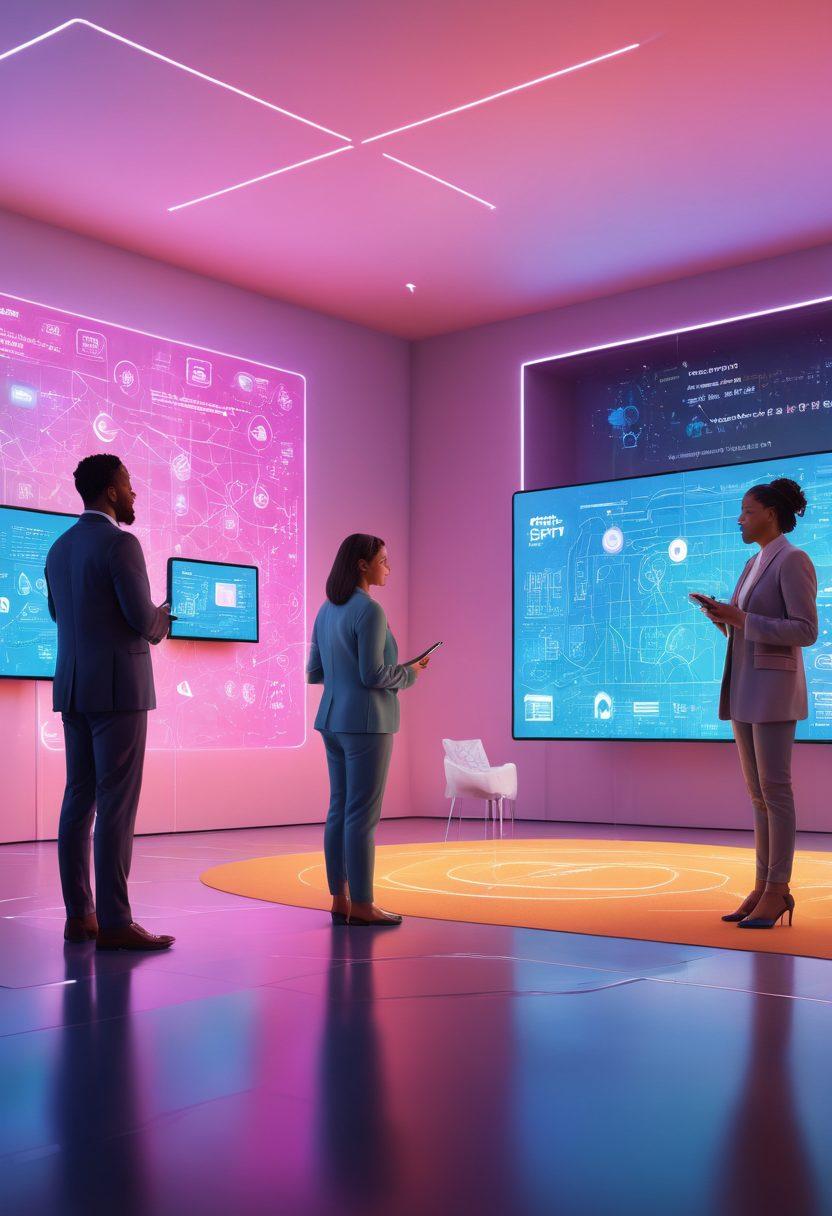 A diverse group of people interacting with digital devices, exploring various insurance options displayed on holographic screens around them. Include symbols of affordability like dollar signs and a safety net motif in the background. The scene should convey inclusivity and accessibility in the digital insurance world. Bright colors, inviting atmosphere, and a modern tech vibe. super-realistic. vibrant colors. 3D.